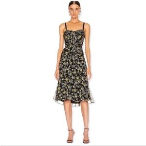 NWT Cinq a Sept Margot Dress Black Yellow Floral Sleeveless Silk Dress Size 6